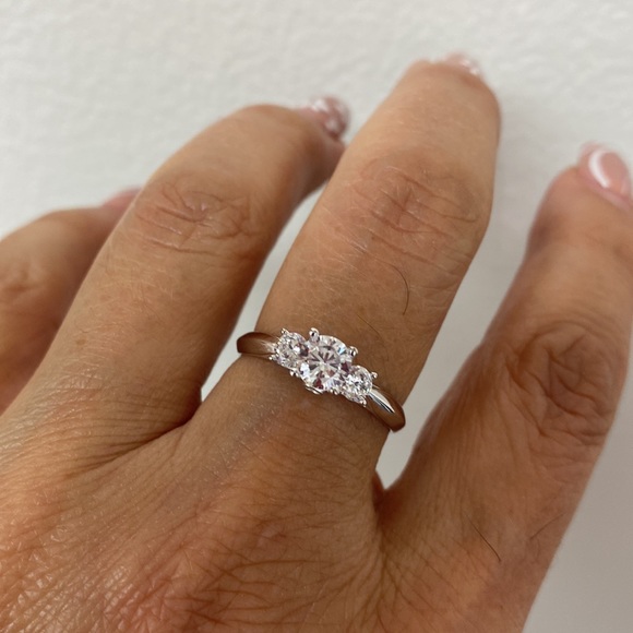 14k Solid White Gold 3 stone Engagement Ring - Picture 9 of 13